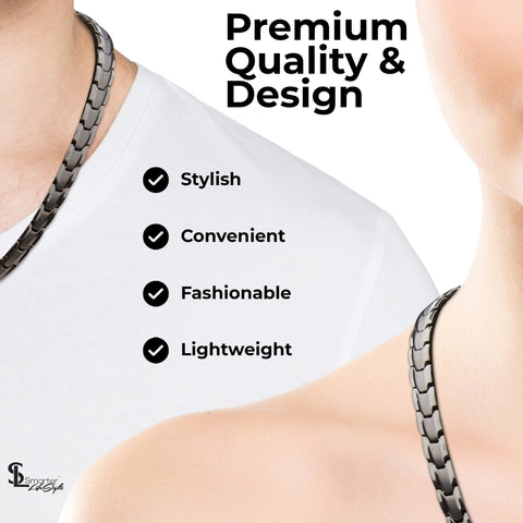 Elegant Titanium Magnetic Therapy Necklace - Unisex - Width: .35in, Solid / Black