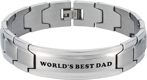 Smarter LifeStyle Elegant DAD & Father Themed Surgical Grade Steel Men's Bracelet Gift, Many Styles to Choose from (World's Best DAD - Silver) - Smarter LifeStyle Shop